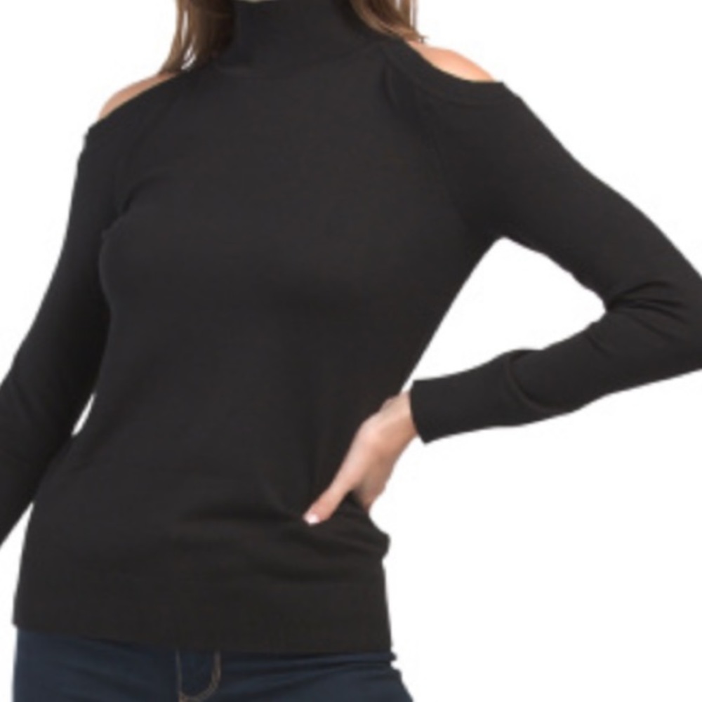 Black cold shoulder long sleeve mock neck pullover NWT